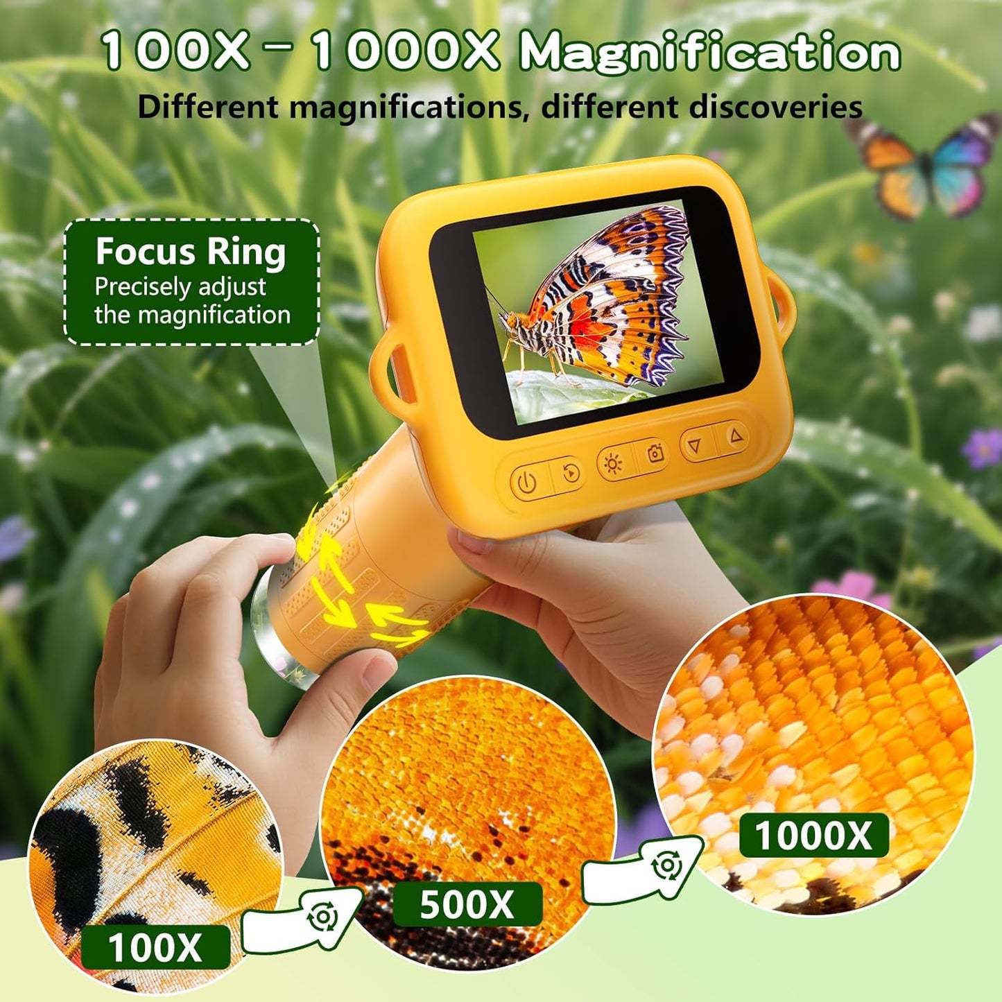 Odatay Microscope for Kids with 12 Slides, 100X-1000X 1080P Digital Handheld Kids Microscope, Mini Portable Pocket Miniscope Science Toys Gifts for 3+ 4 5 6 7 8 9 10 11 12 Year Old Boys Girls, Blue