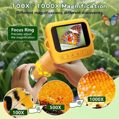 Odatay Microscope for Kids with 12 Slides, 100X-1000X 1080P Digital Handheld Kids Microscope, Mini Portable Pocket Miniscope Science Toys Gifts for 3+ 4 5 6 7 8 9 10 11 12 Year Old Boys Girls, Blue