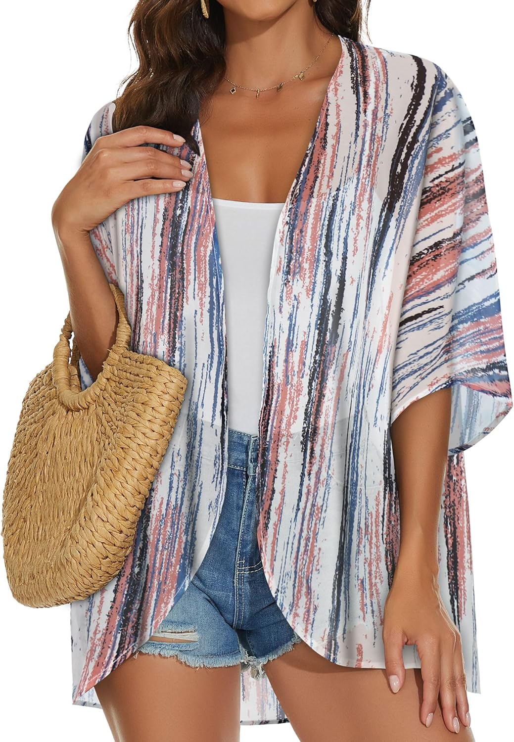 Womens Kimono Cardigans Beach Cover ups Swimwear Puff Sleeve Loose Casual Summer Tops 2026