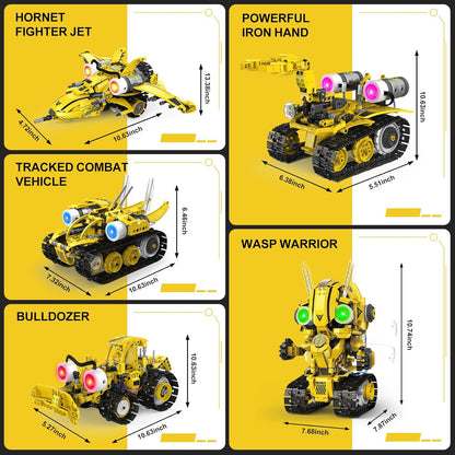 5 in 1 STEM RC Robot Building Kit, 673PCS Remote & App Controlled Jets Building Blocks Set, Robotic Technic Creative Toys, DIY Build Learning for Boys Girls Age 6 7 8 9 10 11 12