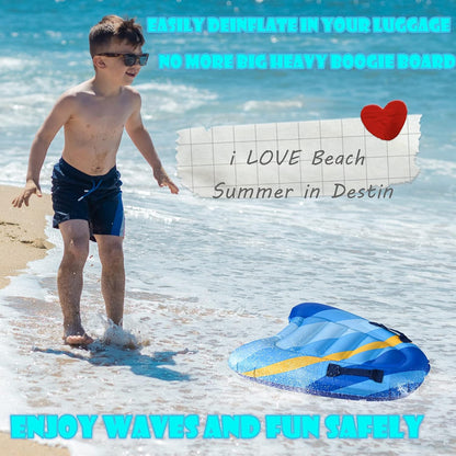 Inflatable Boogy Boards for Beach Travel Toys, 30” Cavas Slip Slide Water Park Body Surfing Board with Handles, Summer Fun Water Pool Game Toys for Kids 4,8,12 Ages