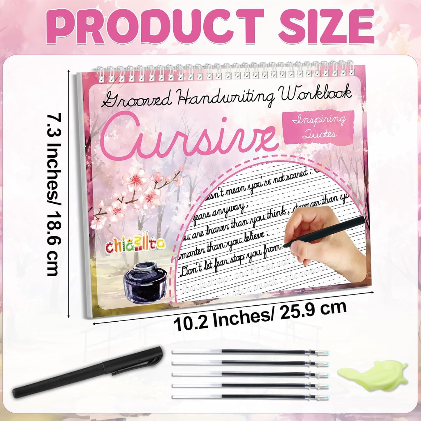 chiazllta Grooved Cursive Handwriting Workbook with Disappearing Ink Pens Magic Reusable Grooved Cursive Writing Practice for Beginners Kids Kickoff Student Workbook Homeschooling Supplies (Letters)