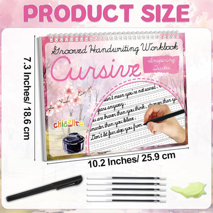 chiazllta Grooved Cursive Handwriting Workbook with Disappearing Ink Pens Magic Reusable Grooved Cursive Writing Practice for Beginners Kids Kickoff Student Workbook Homeschooling Supplies (Letters)