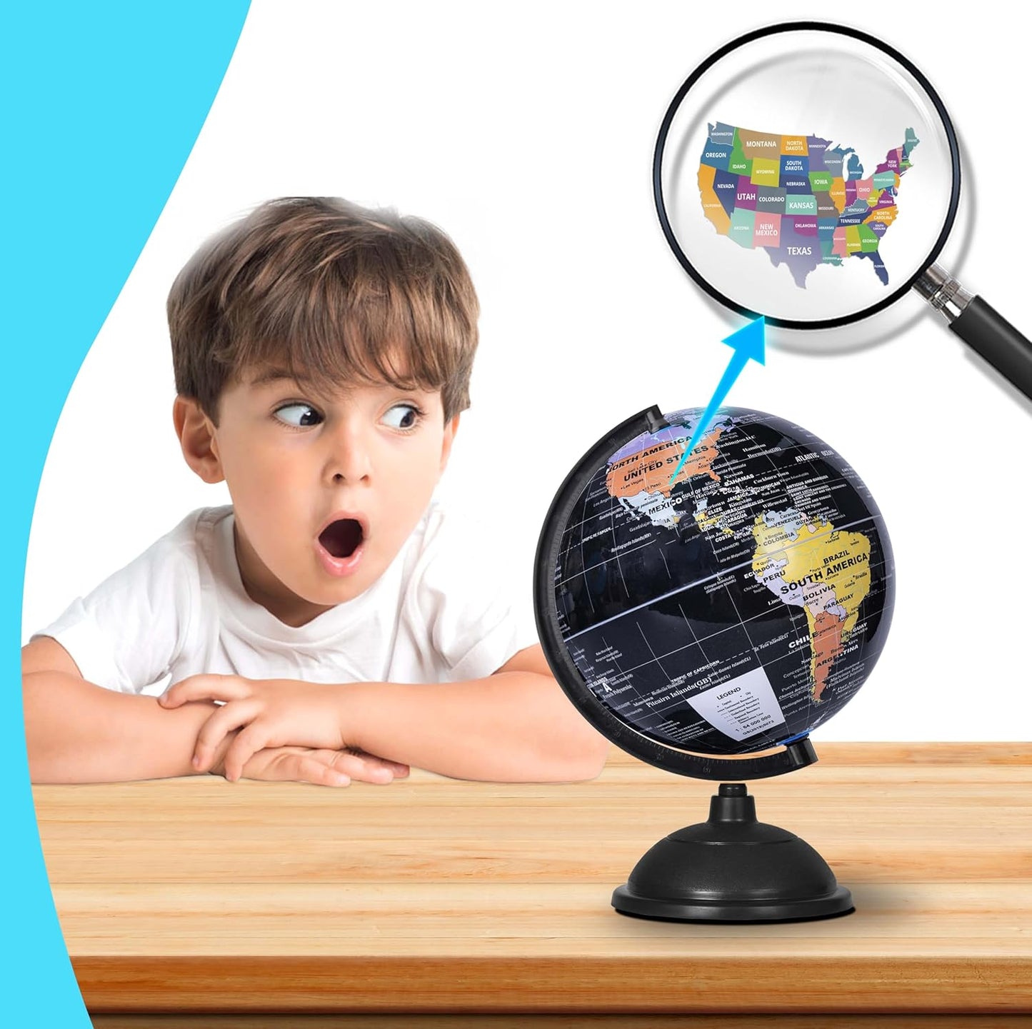 KISEER 8 Inch World Globe with Stand Rotating Earth Spinning Globe for Kids Geography Classroom Education or Decorations (Blue)
