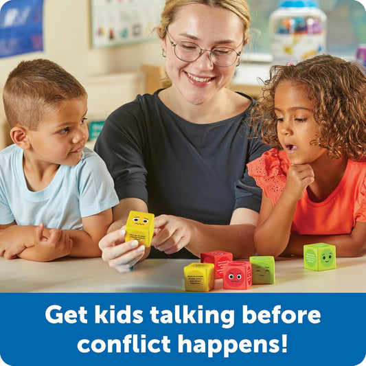 Learning Resources Conflict Resolution Cubes - Conversation Starter Cubes, Therapy Games for Kids, Social Skills Cards, Social Emotional Learning Games, Table Questions for Family Dinner