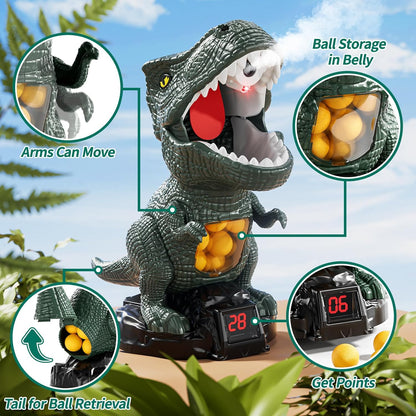 JUKUDAHU Dinosaur Shooting Boy Toys for Kids Age 3 4 5 6 7 8 - Moveable Shooting Game with Scoreboard, Light and Sound, 12 Foam Balls, Boy Toddler Toys 5-7 6-8 8-10, Competition Game Gifts (Green)