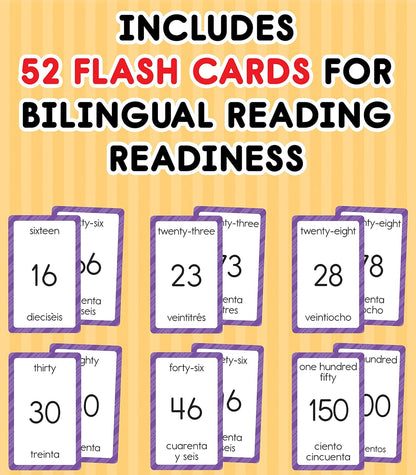 Carson Dellosa Bilingual Number Flash Cards, Phonics and Math Flashcards for Kids Ages 5 and Up Covering 1 to 100 in Spanish and English, Educational Games for ESL Learners
