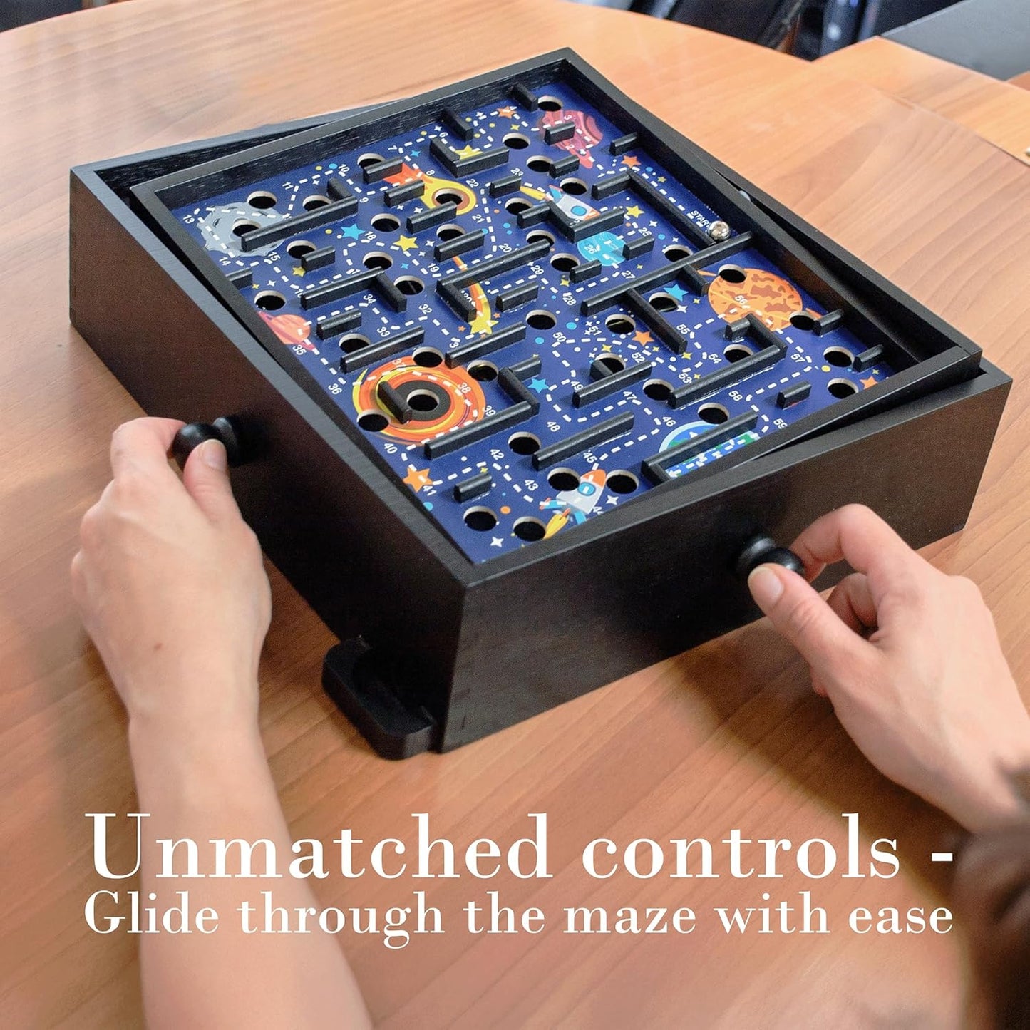 STERLING Wooden Labyrinth Marble Maze Game, Large 12.75" x 11.5" Tilt Maze Game Board with 60 Waypoints and Marble Balls Included, for Kids and Adults 6 Years and Up