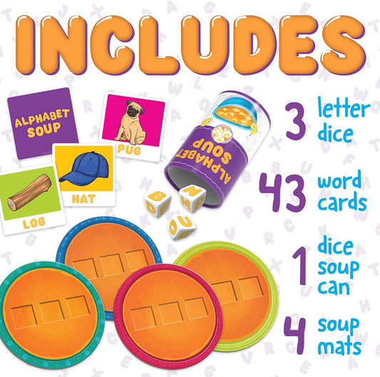 Peaceable Kingdom Alphabet Soup Spelling Game - Educational Boardgame for Kids Aged 3 and Up - Preschool Learning Activities - Kindergarten Learning Games