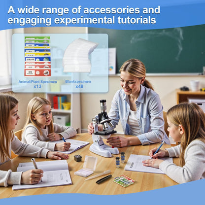 115 Pcs Microscope Science Kit for Kids with 100X-1200X Magnification,Equiped with Prepared and DIY Blank Slides Microscope for Beginner Boys Girls