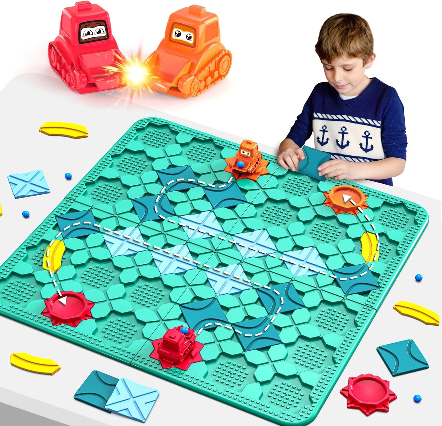 STEM Logic Road Builder Toys: Board Games Toys for 5 Year Old Kids, Montessori Brain Teaser Puzzles Educational Learning Activities Toy for Kid Ages 3 4 6-8 12 Boys Girls Gifts (Orange 32PCS)