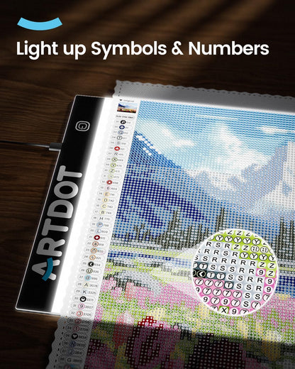 ARTDOT A4 LED Light Pad for Diamond Painting Kits for Adults, USB Powered Adjustable Brightness Diamond Art Light Board with Accessories
