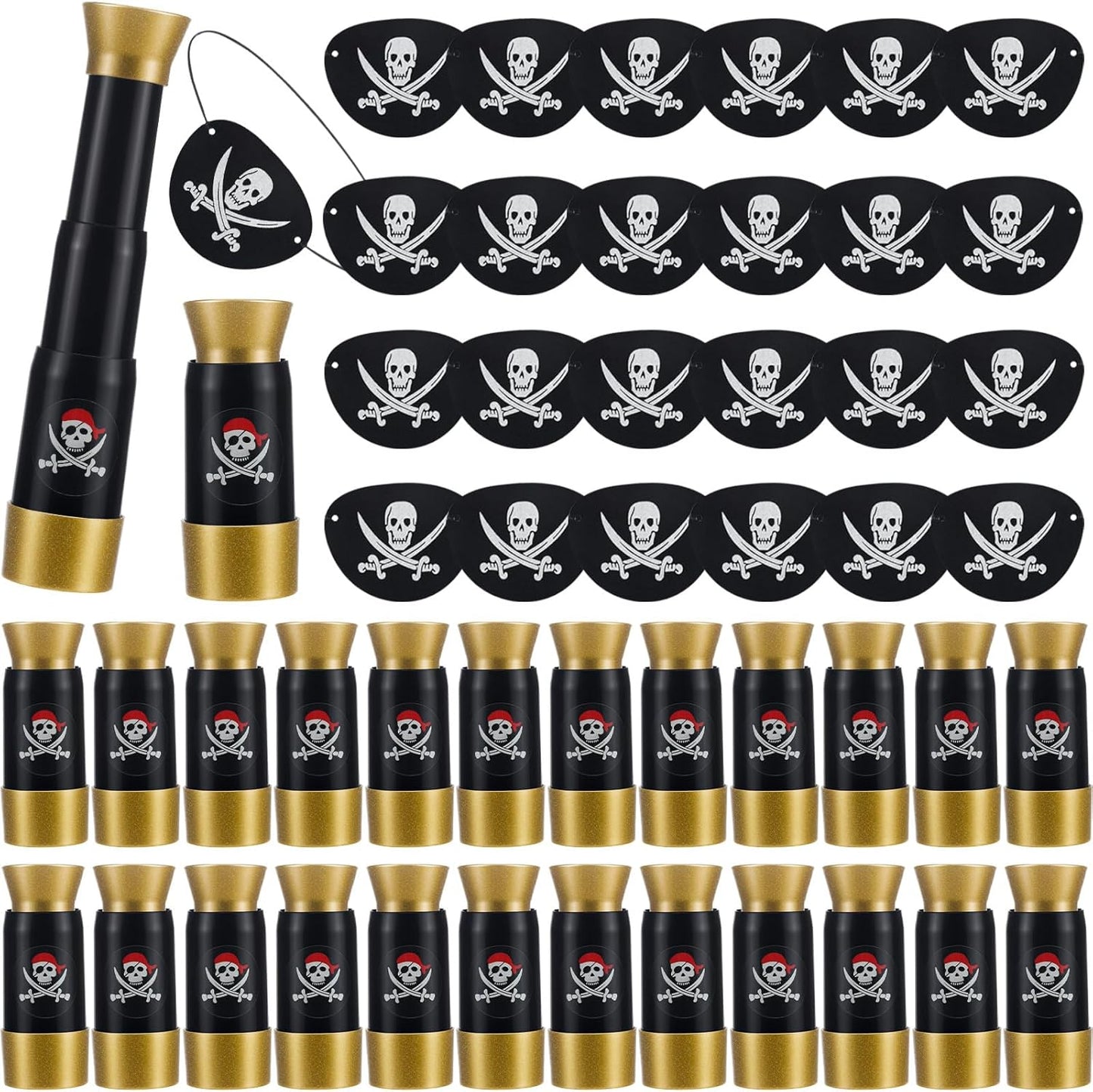Libima 24 Pack Pirate Costume Accessories Set - Felt Eye Patches & Retractable Plastic Telescopes for Kids Birthday Party Favors, Gasparilla & Halloween Cosplay Dress Up(Vintage Style)