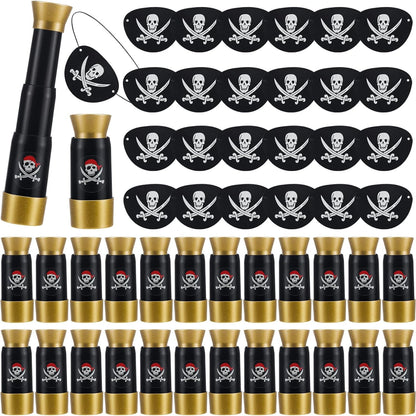Libima 24 Pack Pirate Costume Accessories Set - Felt Eye Patches & Retractable Plastic Telescopes for Kids Birthday Party Favors, Gasparilla & Halloween Cosplay Dress Up(Vintage Style)