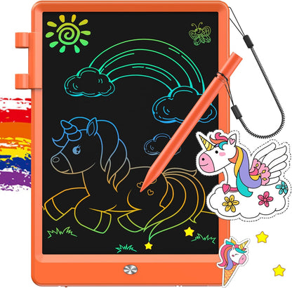 FLUESTON LCD Writing Tablet for Kids, 10 Inch Doodle Board, Colorful Drawing Pad for Toddler, Educational Travel Toy Gifts for 3-8 Year Old Girls Boys, Erase Lock Writing Board