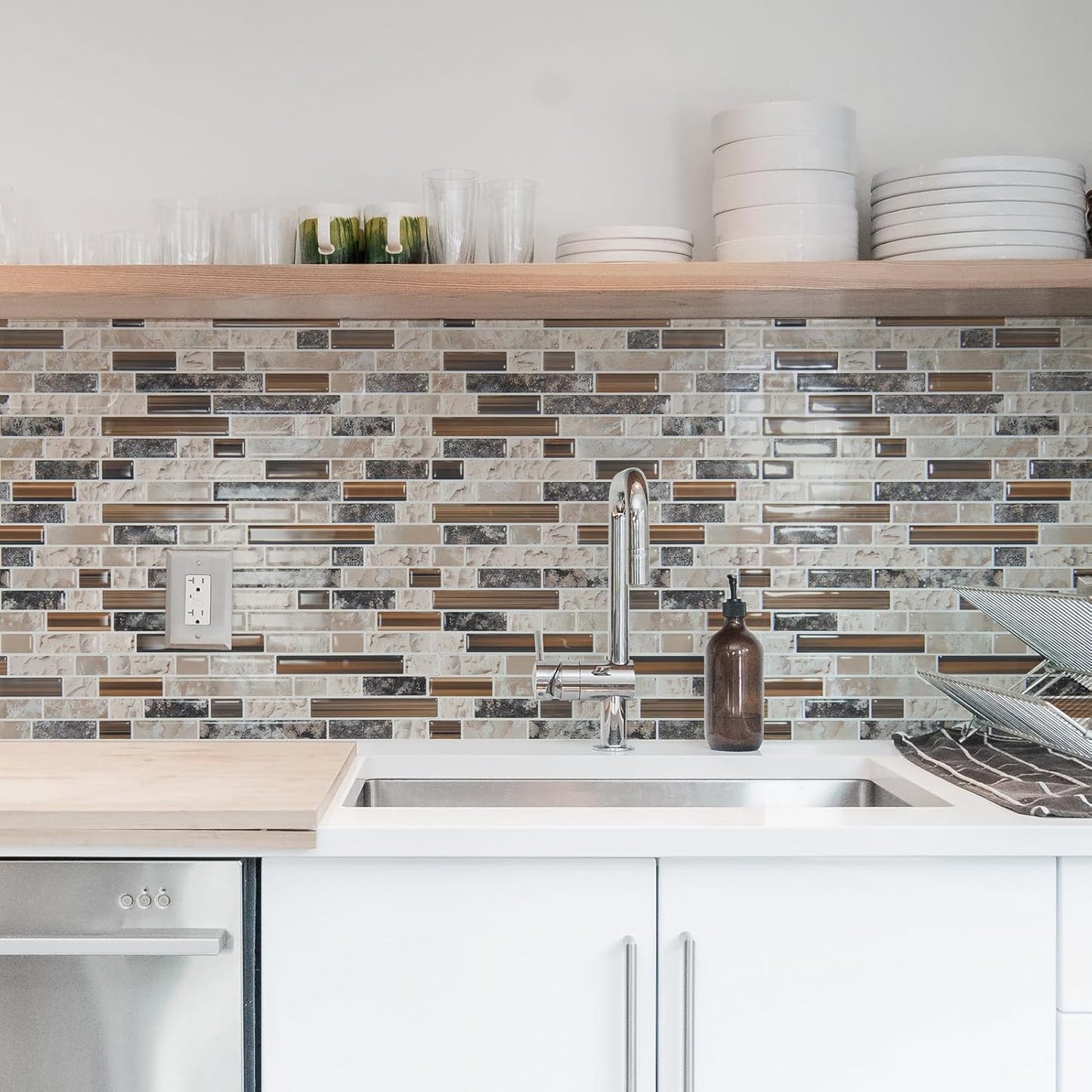 Art3d 10-Sheet Heavy-Duty Peel and Stick Backsplash, Waterproof Wall Tiles Stick on Kitchen Backsplash Living Space, Carrara Grey