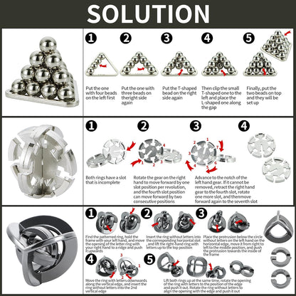 Brain Teaser Puzzles- 3 PCS Metal Puzzles Kit Metal Cast Puzzle Games Toys Unlock Interlock Puzzles Box Mind IQ Logic Test Disentanglement Games Toys for 15+ Adults Office Supplies WP140B