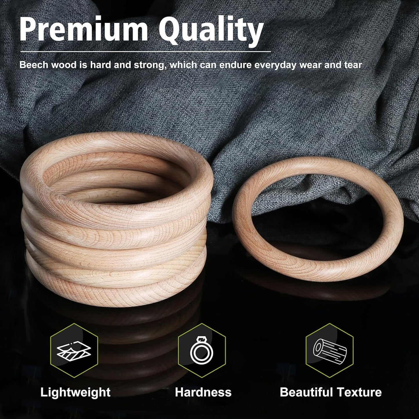 FoDau770 5pcs Natural Beech Wooden Rings, Unfinished Solid Wood Rings Heavy Duty Wood Circles, Macrame Craft Circles for Party, Home Decor & DIY Making - Outer Diameter: 3 Inch