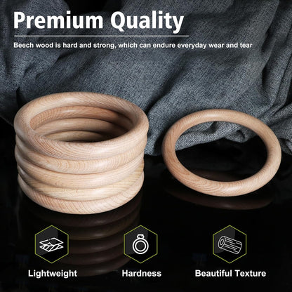 FoDau770 5pcs Natural Beech Wooden Rings, Unfinished Solid Wood Rings Heavy Duty Wood Circles, Macrame Craft Circles for Party, Home Decor & DIY Making - Outer Diameter: 3 Inch
