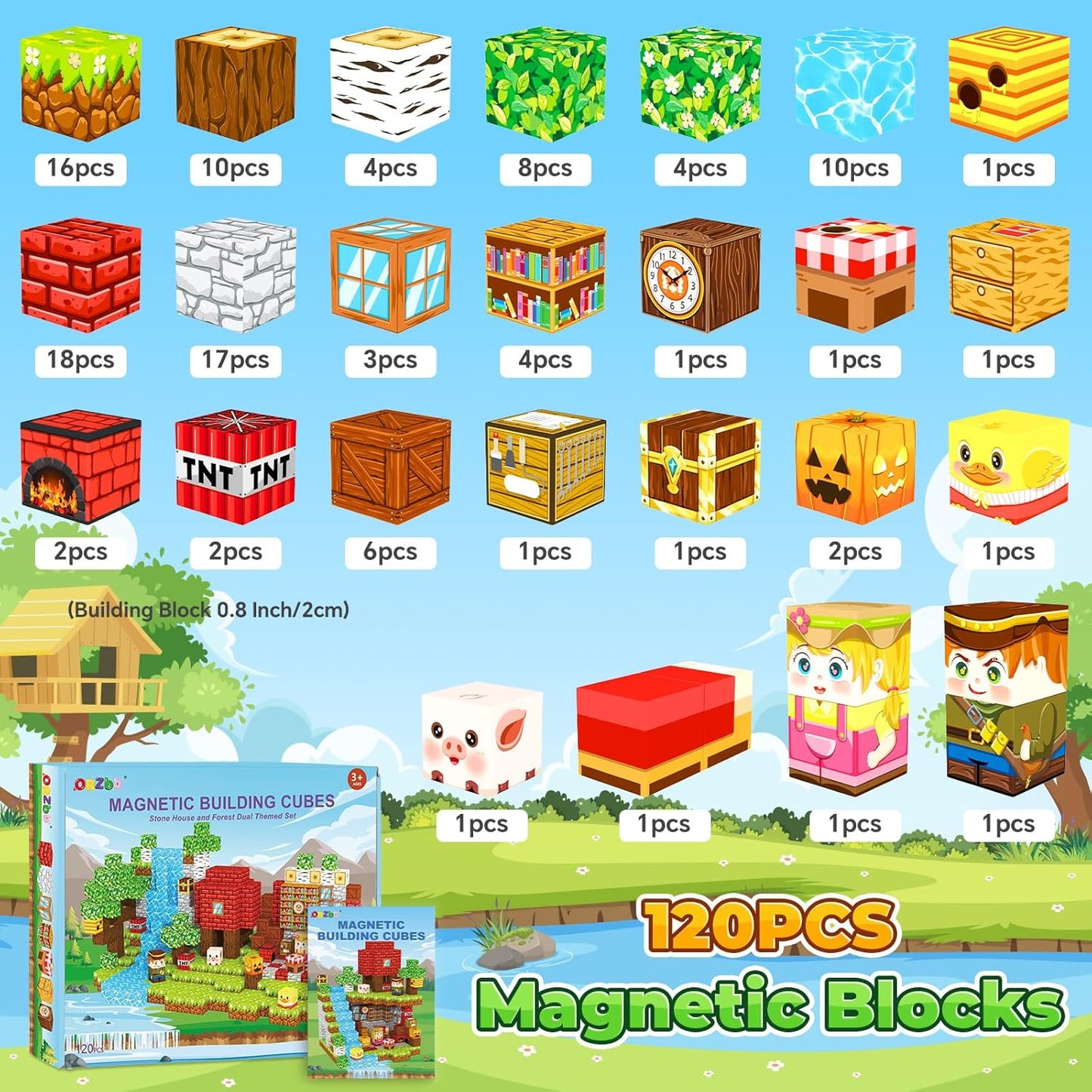 Magnetic Blocks, Magnetic Tiles Building Blocks, Magnet Cubes Toddler Kids Toys, Sensory STEM Toys for 3-5 4-6 5-7 6-8 Year Old Boys Girls Easter Birthday Gifts Travel Outdoor Kids Games (0.8IN/2CM)