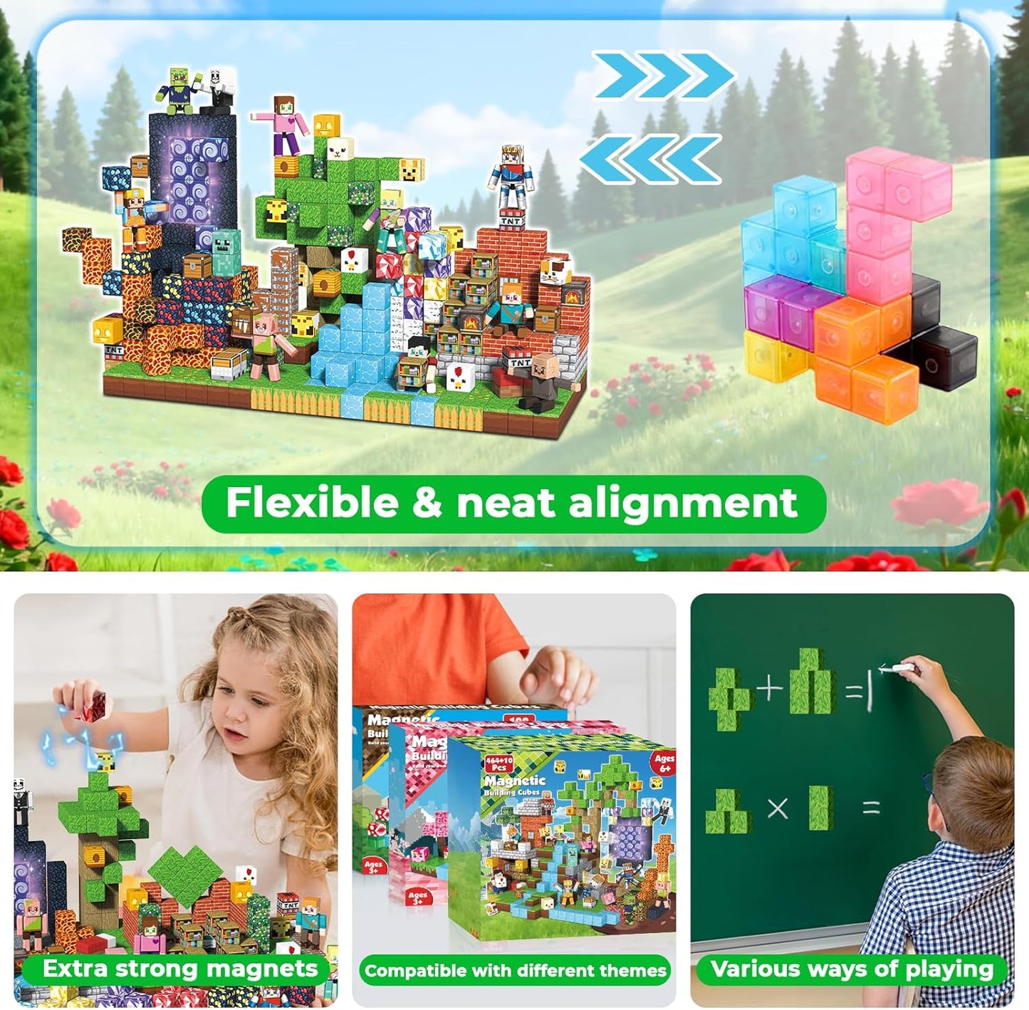 160 Pcs Magnetic Blocks - Magnetic Building Blocks for Kids Ages 4-8, Magnet Cubes Stacking Toy, Classroom STEM Toys, Birthday Gift for 3+ Year Old Boys Girls (Patent Pending)