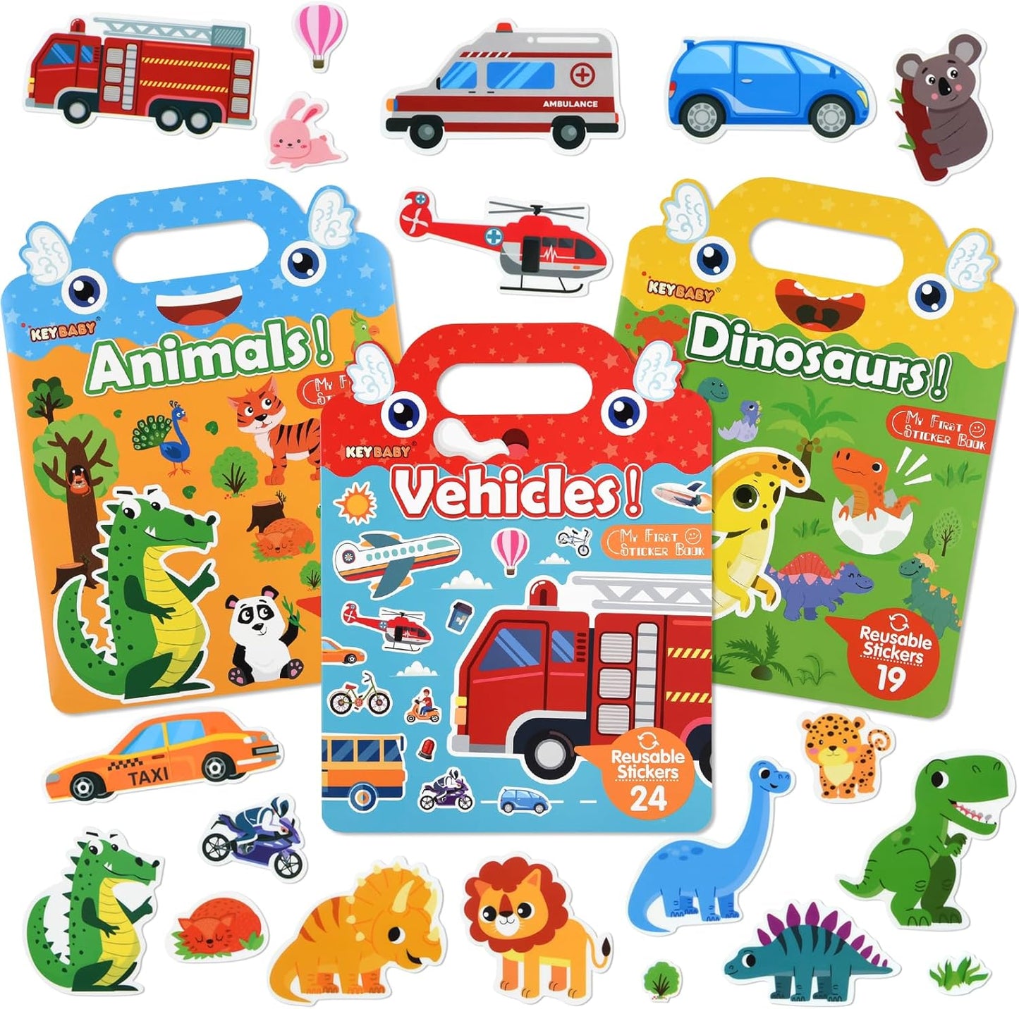 ASTARON Reusable Sticker Book for Toddlers, 88 Pcs Dinosaur Stickers Road Trip Activities Car Airplane Activities Travel Toys for Kids, Kids Quiet Time Activities (2-6 Age)