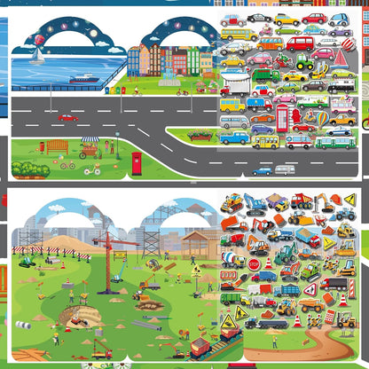 Elfew 2 Pack Puffy Sticker Books for Kids Ages 3-5, Construction Truck and Vehicle Car Stickers for Toddlers Boys, 3D Reusable Stickers Books for Toddlers, Activity Book for Boys Party