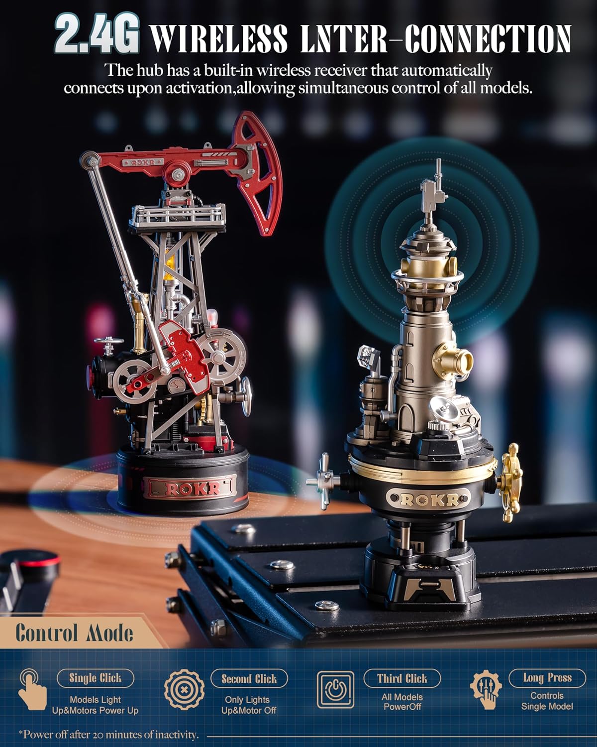 ROKR Navi Lighthouse Mechanical 3D Puzzle, Lighted DIY Building Set for Adults, Building Kits, Desk Decor & Birthday Gifts, Connectable to Mechmix Series