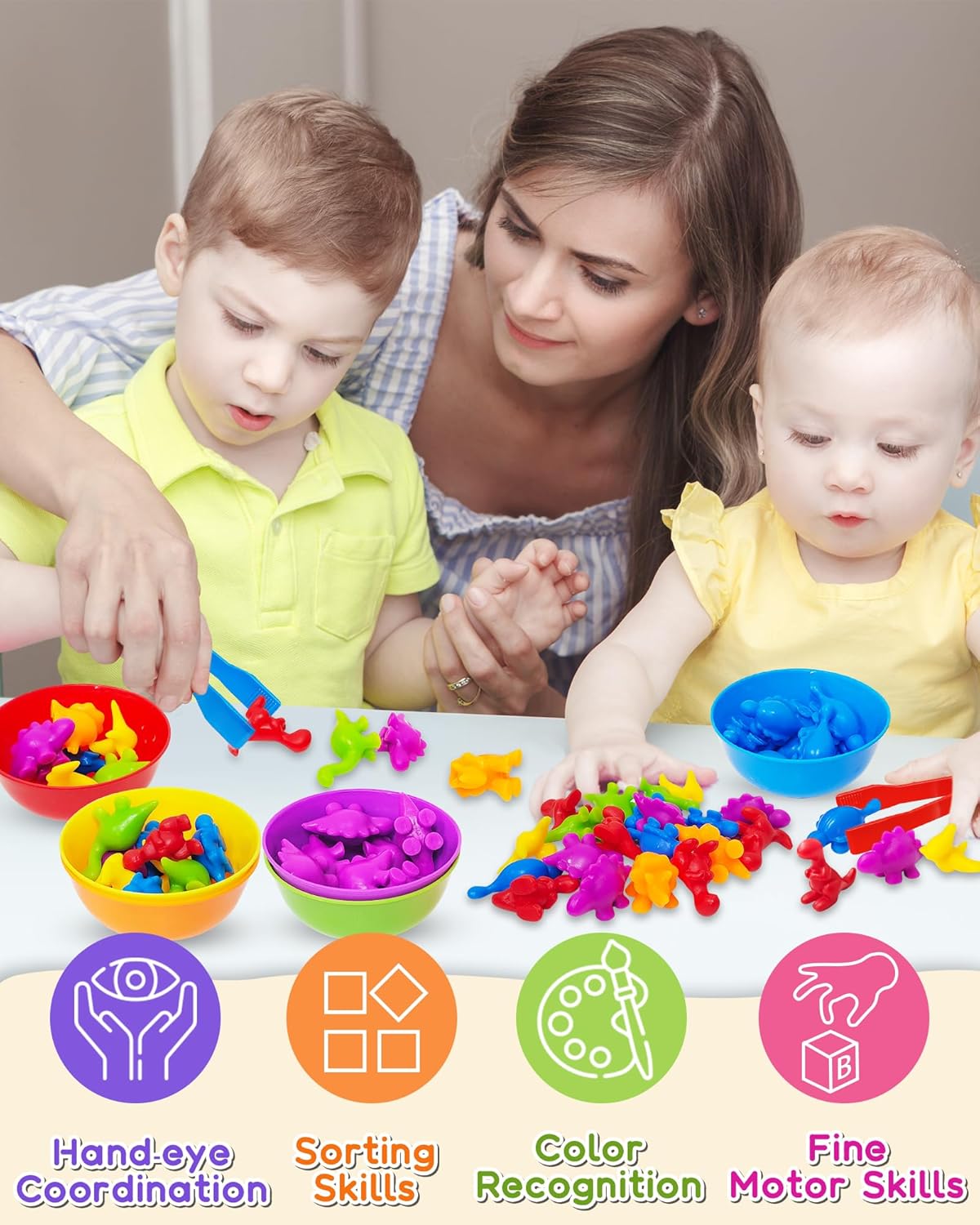 Yetonamr 48 Pcs Counting Dinosaurs Montessori Toys for 3 4 5 Years Old Boys Girls, Toddler Preschool Learning Activities Toy for Kids Ages 3-5, 4-8, Birthday Gifts Sensory Toys