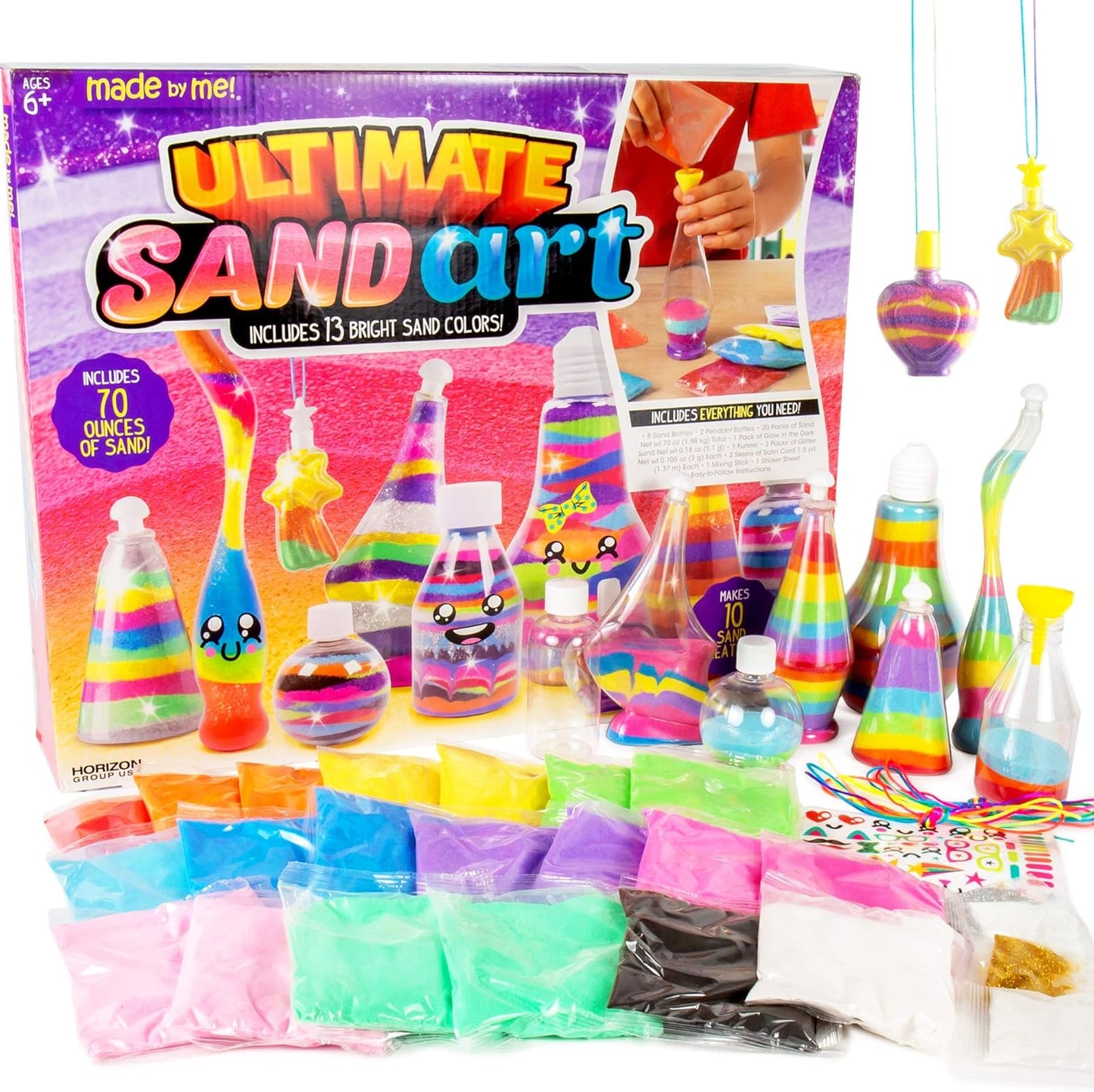 Made By Me Create Your Own Underwater Sand Art, Includes 6 Ocean-Themed Bottles, 8 Sand Colors, Glitter, & Funnel, Great Staycation or Group Activity, Party Idea, DIY Sand Art For Kids Ages 6, 7, 8, 9