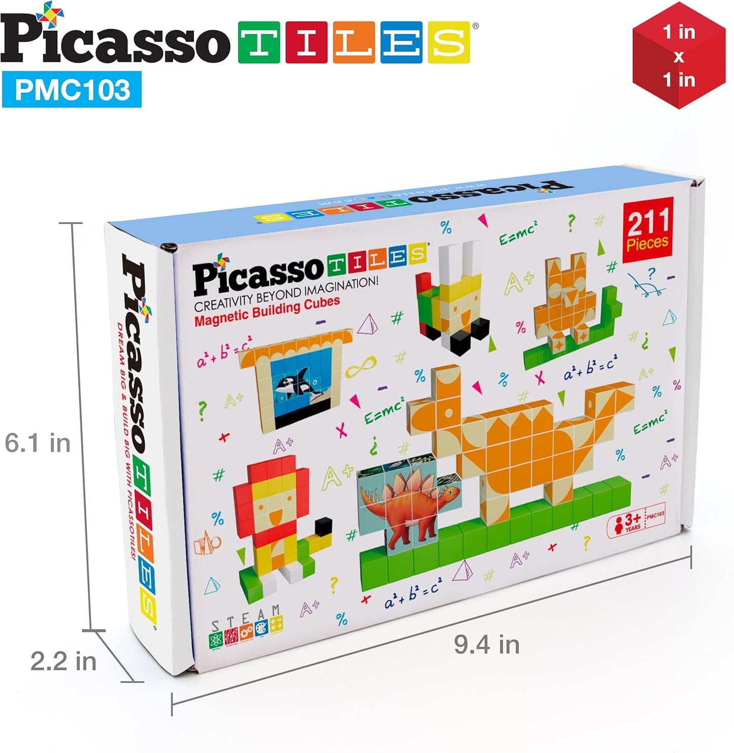 PicassoTiles 60pc Magnetic Puzzle Cube Building Set 1 Inch 3D Blocks STEM Construction Toy for Toddlers Kids Boys Girls Age 3+ Montessori Learning Travel Sensory Gift with Educational Idea Book PMC60