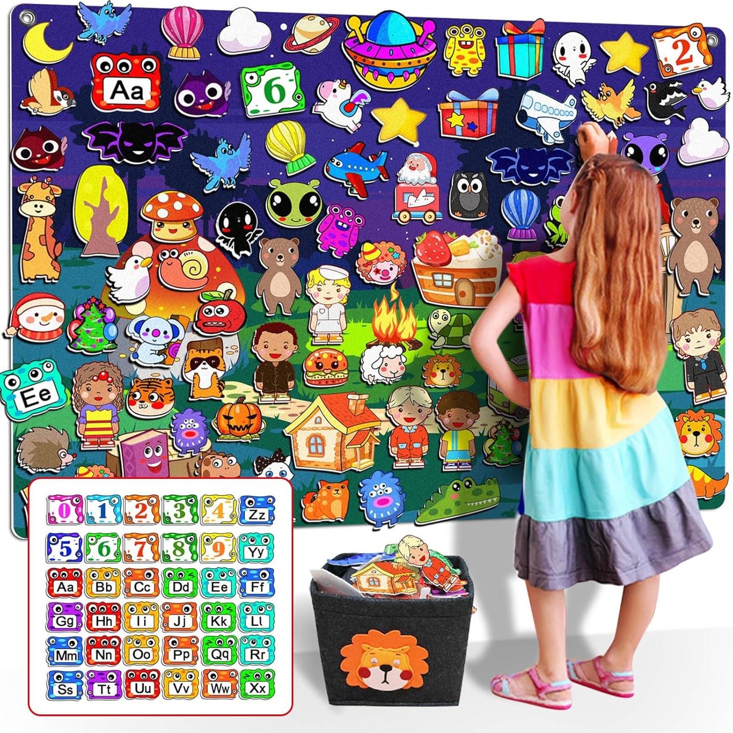 SKOLESK 204Pcs Animals Felt Busy Board Story Set with Storage Bag Preschool Large Wall Storyboard Forest Themed Early Learning Interactive Play Kit Wall Hanging Gift for Toddlers Kids 40 X 28 Inch