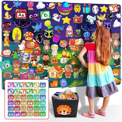 SKOLESK 204Pcs Animals Felt Busy Board Story Set with Storage Bag Preschool Large Wall Storyboard Forest Themed Early Learning Interactive Play Kit Wall Hanging Gift for Toddlers Kids 40 X 28 Inch