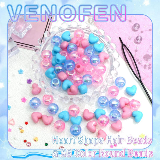 60PCS White Clear Heart Hair Beads for Braids Loc Dreadlock AB Color Round Bead Accessories Cute Acrylic Pony Beads Valentine's Day Decor for Kids Girls
