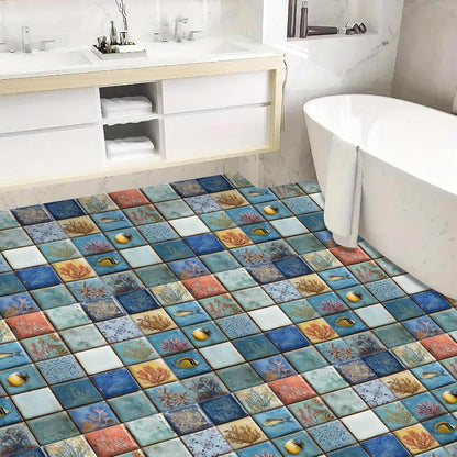 Wall Tiles Peel and Stick 12x12 Inch Ocean Coral Fish Pattern Vinyl Stickers Self Adhesive Tiles for Kitchen Bathroom Shower Laundry Room Aquarium Theme Home Renovation DIY Decor