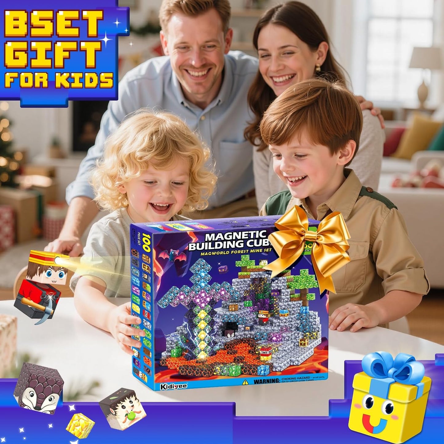 Magnetic Blocks, Build Mine Magnet World Forest Farm Edition, Magnetic Building Blocks for Kids Ages 4-6 6-8 8-12, Sensory STEM Toys for Boys & Girls