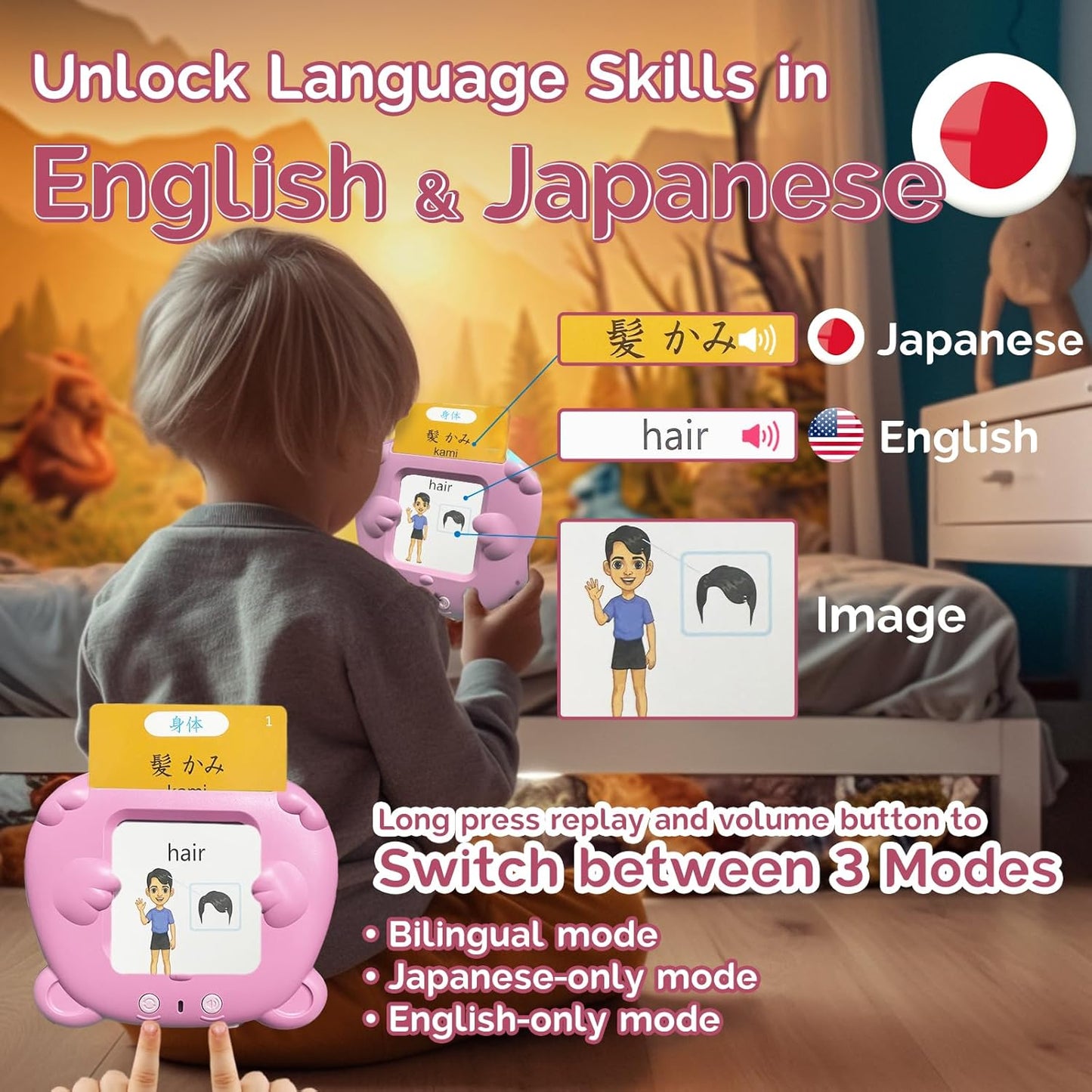 English Flash Cards Bilingual - Japanese Talking Flash Cards for Kids, Pocket Speech for Toddlers 3-12, 510 Sight Words of 31 Varieties, Sensory Toys Children with Autism (Japanese, Blue)
