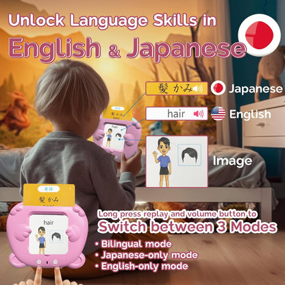 English Flash Cards Bilingual - Japanese Talking Flash Cards for Kids, Pocket Speech for Toddlers 3-12, 510 Sight Words of 31 Varieties, Sensory Toys Children with Autism (Japanese, Blue)