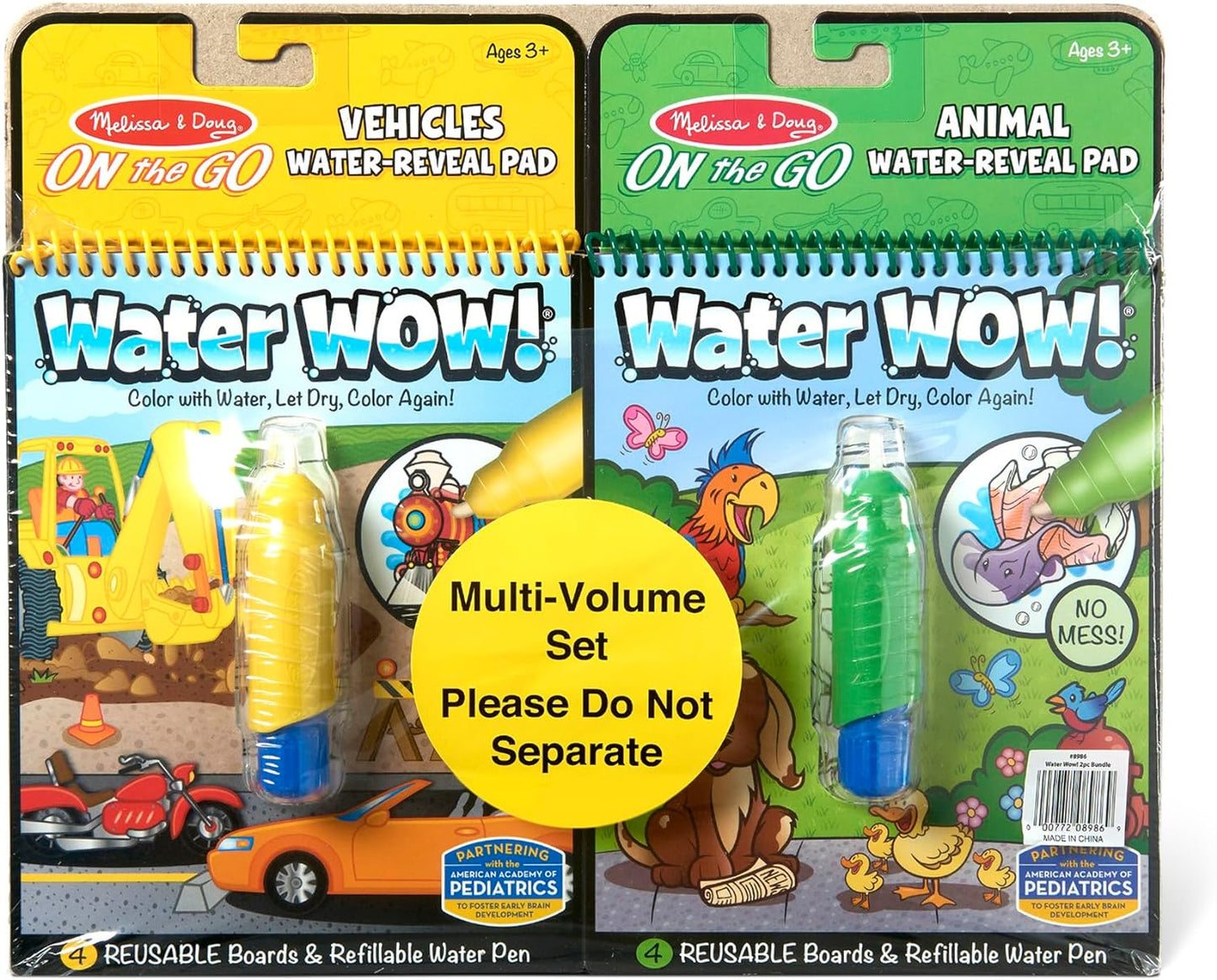 Melissa & Doug Water Wow! Reusable Water-Reveal Activity Pad 2-Pack - Vehicles, Animals Travel Toys, Party Favors, Mess Free Coloring Books for Kids Ages 3+ - FSC Certified