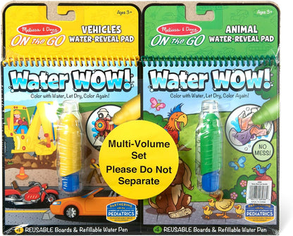 Melissa & Doug Water Wow! Reusable Water-Reveal Activity Pad 2-Pack - Vehicles, Animals Travel Toys, Party Favors, Mess Free Coloring Books for Kids Ages 3+ - FSC Certified