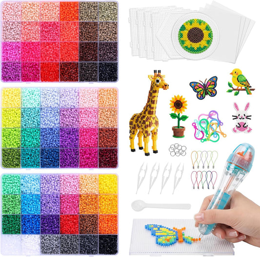 QUEFE Fuse Beads Kit 15000 Pcs 72 Colors 5mm Beads Craft Kit Including Pegboard, Melting Beads, Ironing Paper, Tweezers & Colorful Hooks, Christmas Home School Arts and Crafts Supplies for Girls