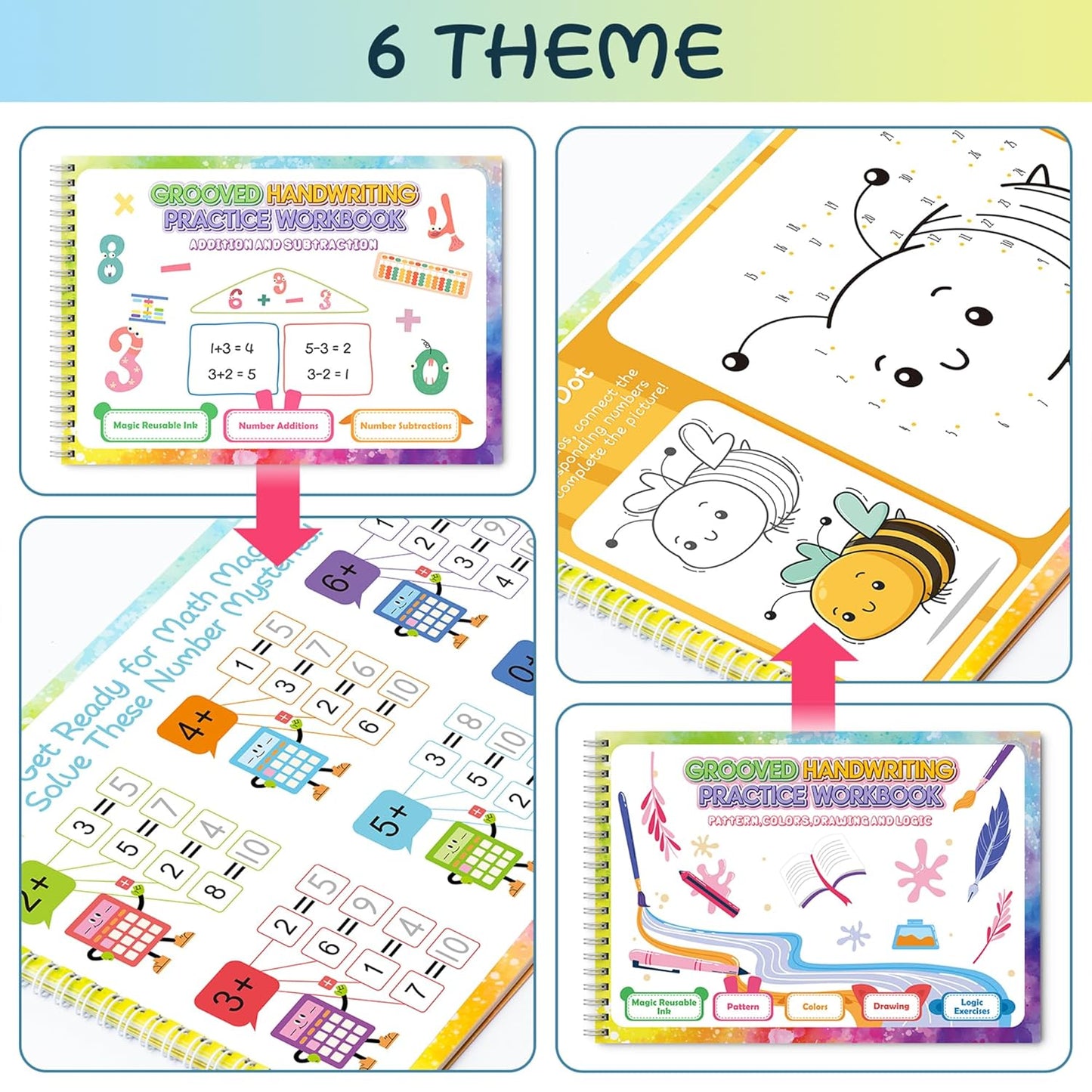 Magic Practice Copybook, Reusable Writing Practice Book, for Preschool Kids Age 3-8 Calligraphy (4 Books with Pens)