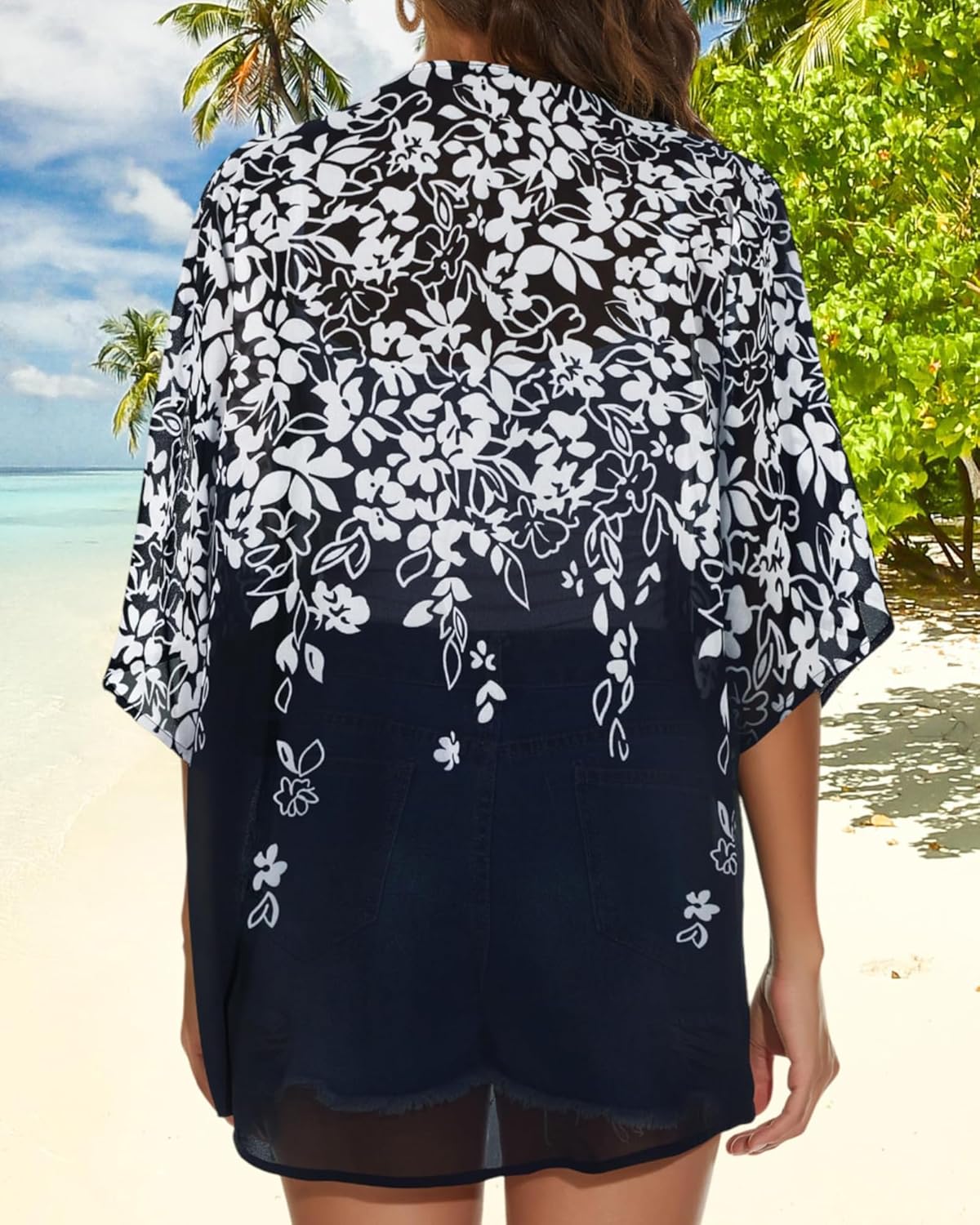 Womens Kimono Cardigans Beach Cover ups Swimwear Puff Sleeve Loose Casual Summer Tops 2026