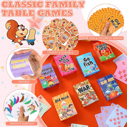 Zubebe 28 Pack Kids Card Games Gifts Bulk Classic Playing Card Game Set for Kids Includes Go Fish, Old Maid, Crazy Eights, Memory Match, Slap Jack, Playing Toy for Party Favors (Classic)