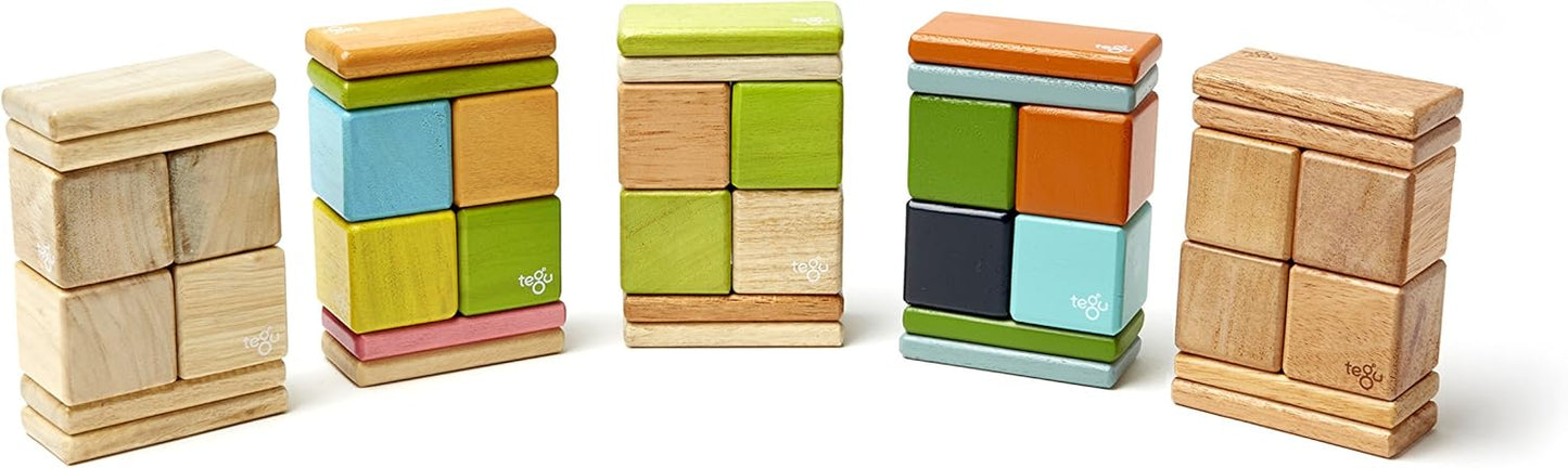 8 Piece Tegu Pocket Pouch Magnetic Wooden Block Set, Tints
