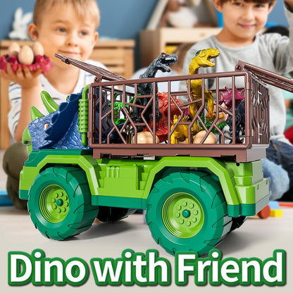 Dinosaur Truck for Kids 2-4, Dinosaur Action Figure Toys for Toddler 3-5 with 8 Dinosaur Figures, Play Mat, Egg, Tree, T-Rex Transport Car Carrier Birthday Gifts Toys for Boys 2 3 4 5 6 Year Old