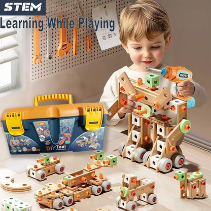 168PCS Kids Tool Set with Toy Drill & Toolbox, STEM Construction Building Toys, Toddler Tool Kit for Kids Boys Girls Ages 3-4-5-6-7-8, Pretend Play Design & Drill Set