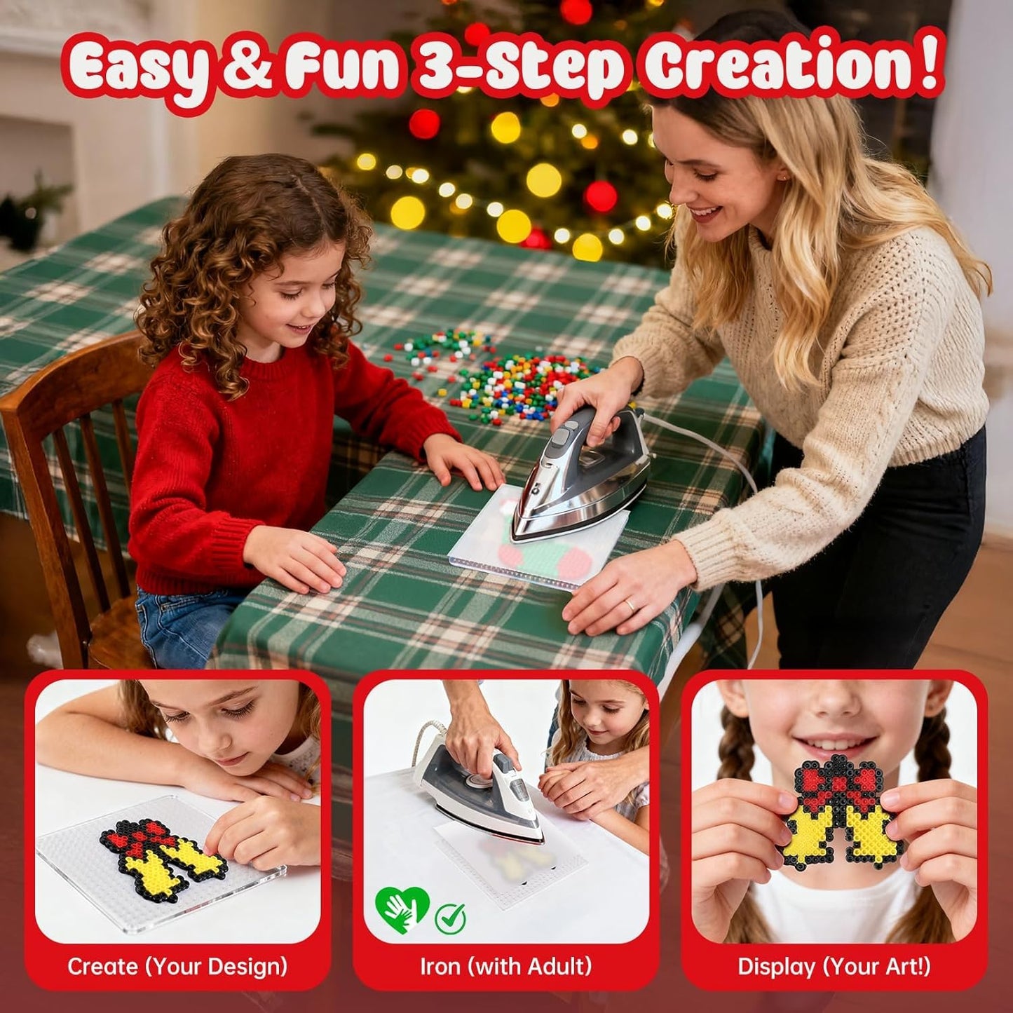 Rocollos Fuse Beads Pegboards Kit - Advent Calendar with 24 Element Designs & Ironing Paper for Kids, Girls, Family Craft Activities