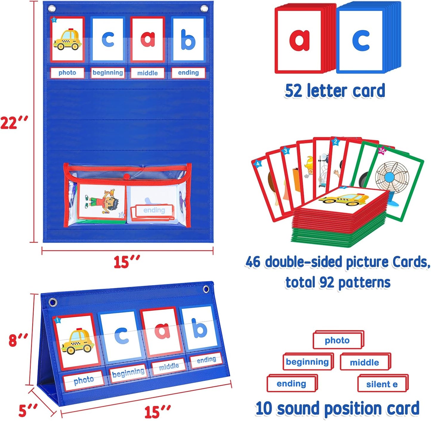 AKAYOK CVC Word Building Desktop Pocket Chart with 108 Phonics Flash Cards for Early Reading & Spelling | Alphabet Learning Tools for Preschool, Kindergarten, and Homeschooling