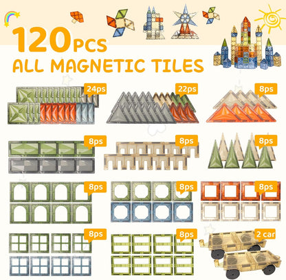 HarworLife 100 PCS Magnetic Tiles, Diamond Magnetic Blocks Building Set Magnet Tiles STEM Toys 3D Kids Preschool Educational Sensory Toys Gift for Toddlers Kids Boys Ages 3 4 5 6 7 8 9+ Year Old